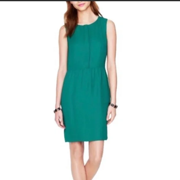 J. Crew | Dresses | J Crew Career Half Placket Emerald Green Sleeveless  Chiffon Dress Sz 8 | Poshmark